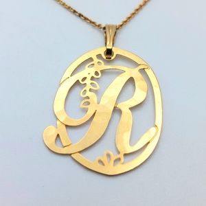 15-inch David Aubrey necklace 18K gold-plated brass "R" monogram charm and chain